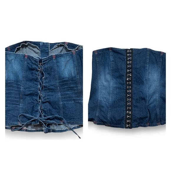 Tripp NYC Tops - Tripp NYC Denim Sleeveless Corset Tube Top Lace Up Back Hook Front Size XL Y2K